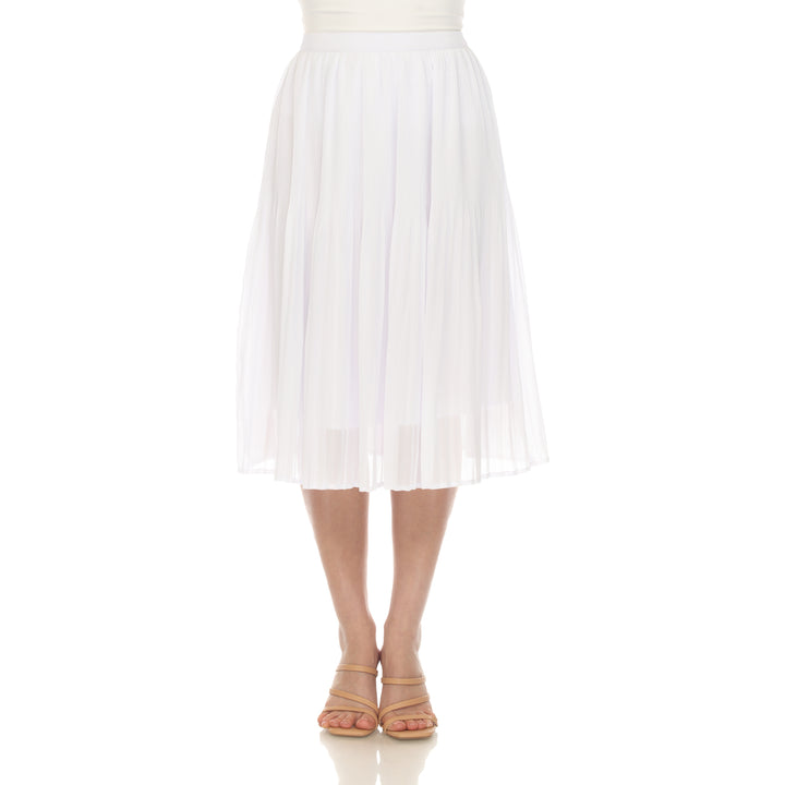 White Mark Womens Chiffon Midi Skirt Pleated Lined Flowy Size Options Image 3