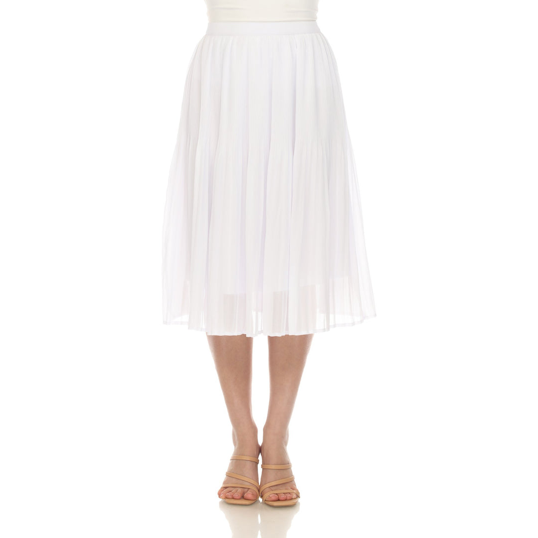 White Mark Womens Chiffon Midi Skirt Pleated Lined Flowy Size Options Image 1