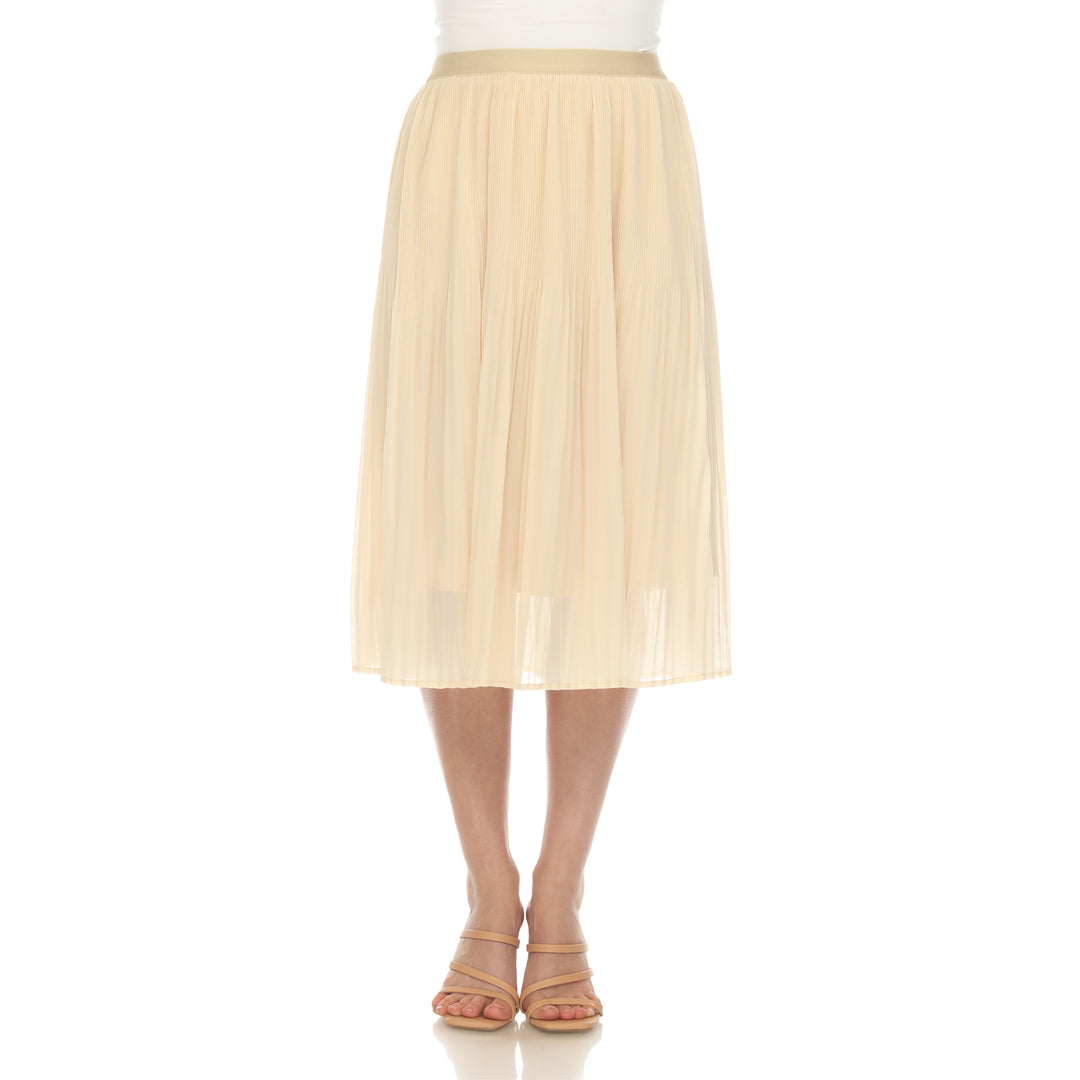 White Mark Womens Chiffon Midi Skirt Pleated Lined Flowy Size Options Image 1