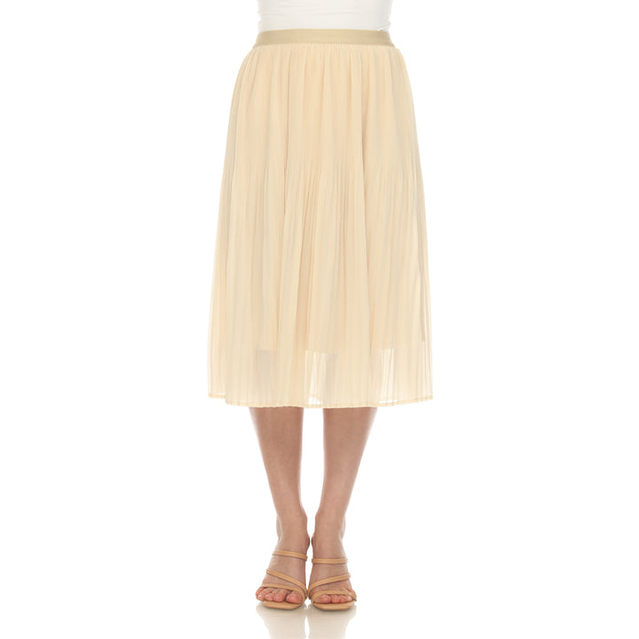 White Mark Womens Chiffon Midi Skirt Pleated Lined Flowy Size Options Image 1