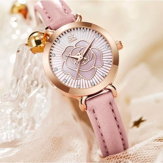 SK womens watch niche high-end three-dimensional rose belt watch womens quartz watch Image 1