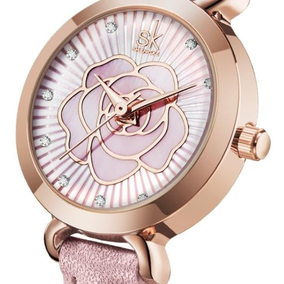 SK womens watch niche high-end three-dimensional rose belt watch womens quartz watch Image 3