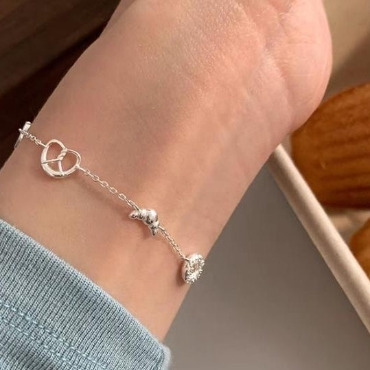 S925 Sterling Silver people who love bread Pearl Bracelet Girls Little Friends Donut Bracelet Image 3