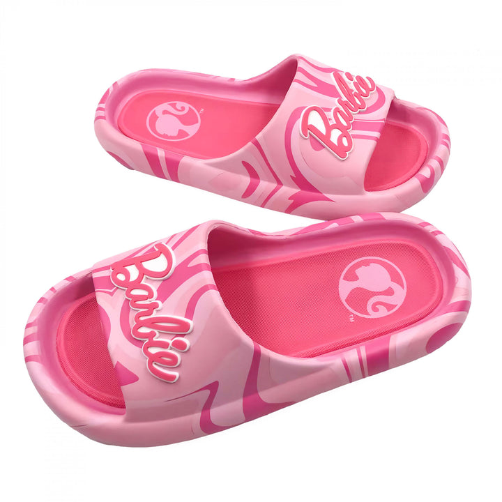 Barbie Bright Pink Logo Womens Flip Flop Slide Sandals Image 2