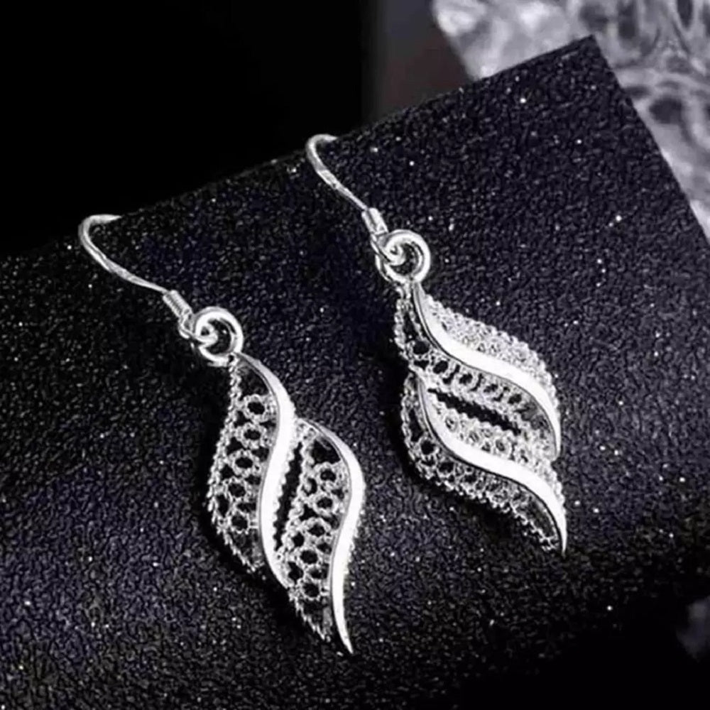 18K Gold Plated Sterling Silver Post Hollow Leaf Drop Dangle Earrings Image 2