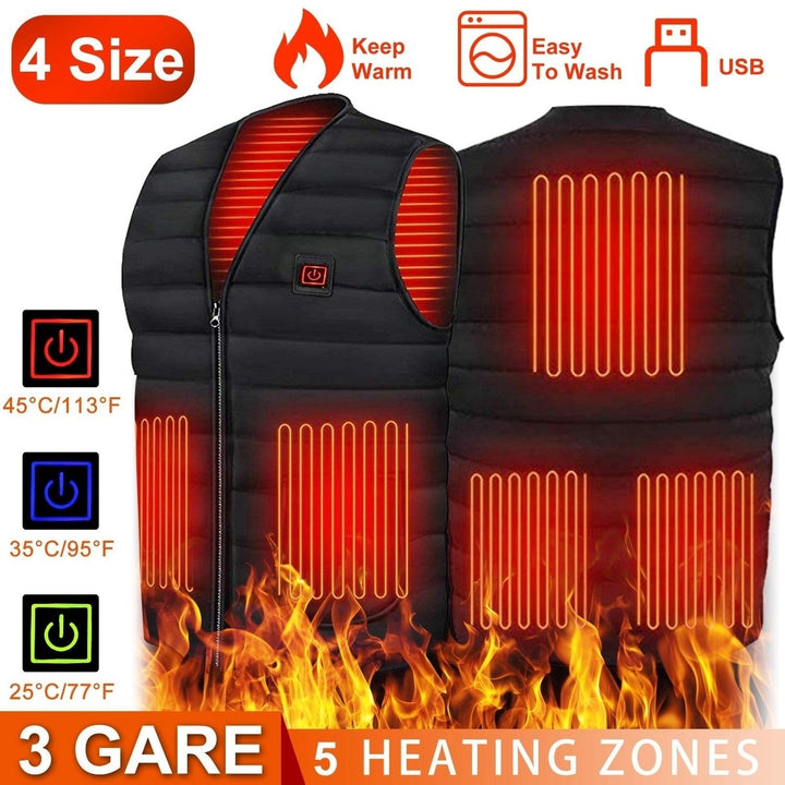 Heat Jacket Vest 3 Heating Gear Adjustable USB Heated Vest Warm Heat Coat Vest with 5 Heating Pads For Men Women Winter Image 1