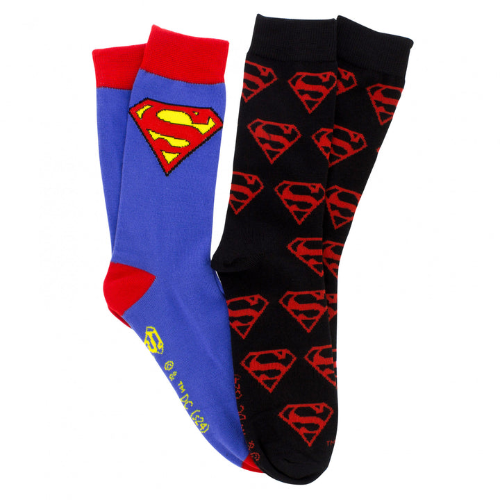 Superman Suit and Superboy Logos 2-Pair Pack of Crew Socks Image 1