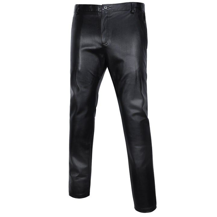 Mens Skinny Straight Leg Tapered Pu Faux Leather Motorcycle Biker Pants Image 4