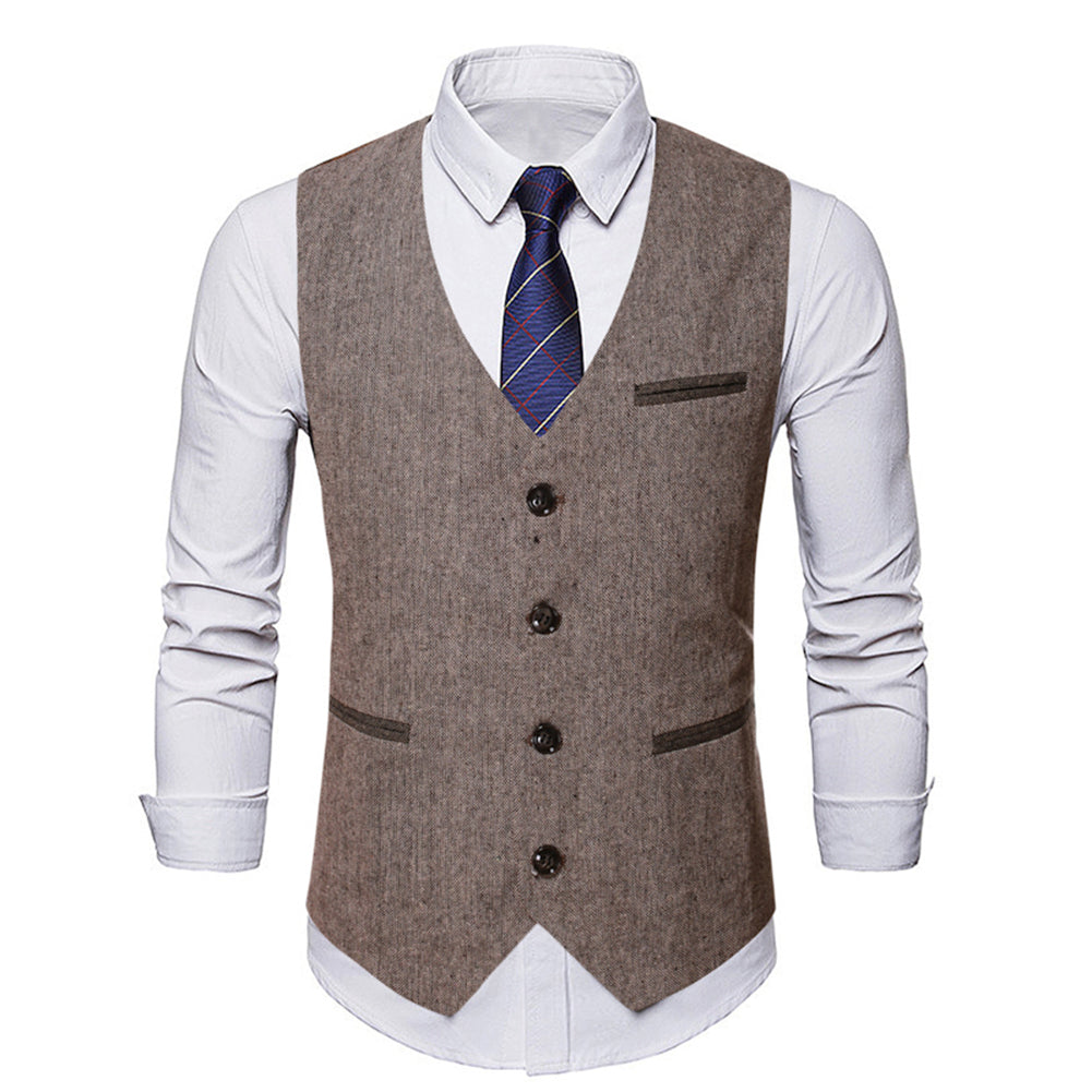 Mens Single Breasted Business Formal Tweed Suit Vest Image 1