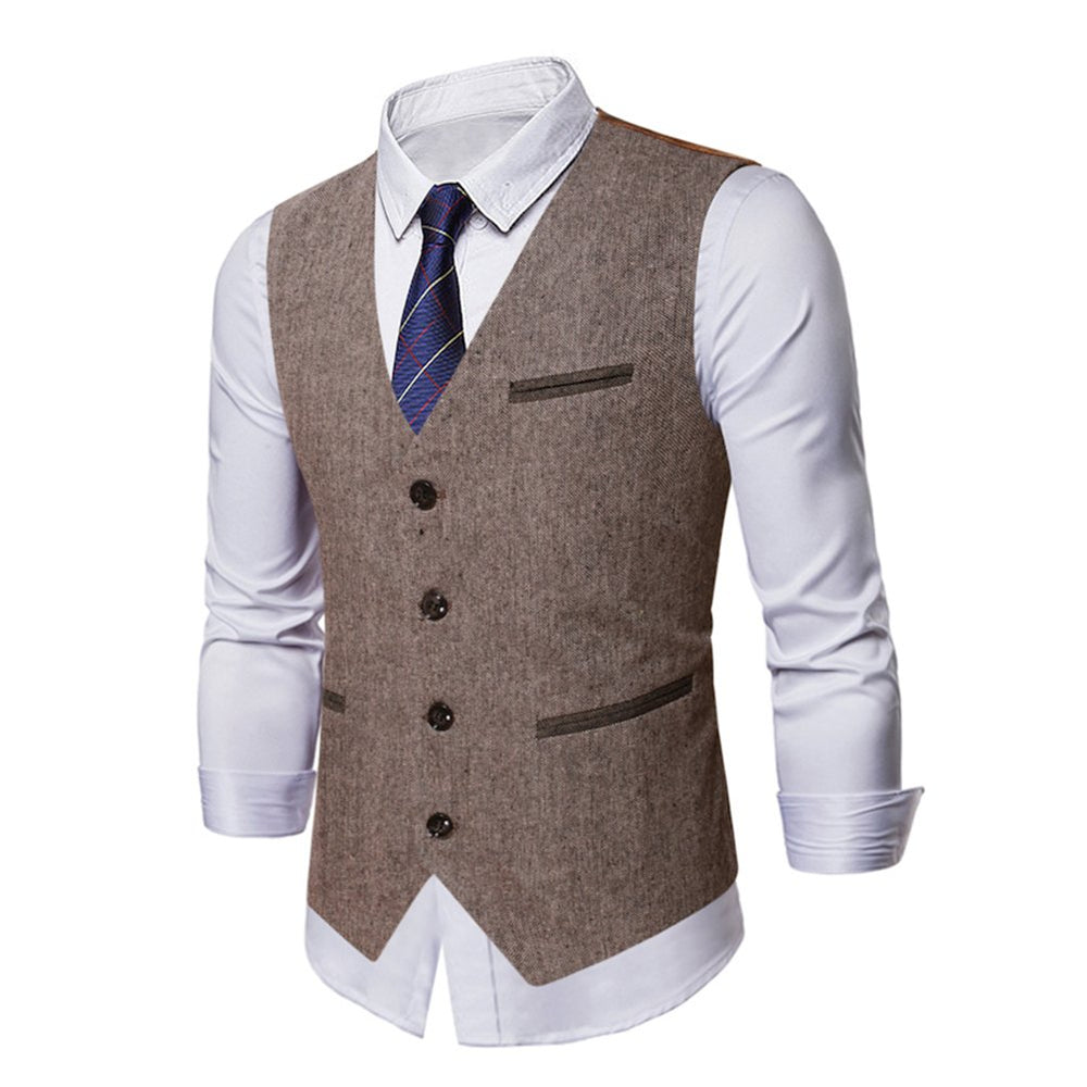 Mens Single Breasted Business Formal Tweed Suit Vest Image 2