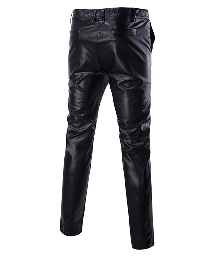 Mens Slim Fit Faux Leather Pants Fashion Casual Nightclub Straight Leg Trousers Image 2