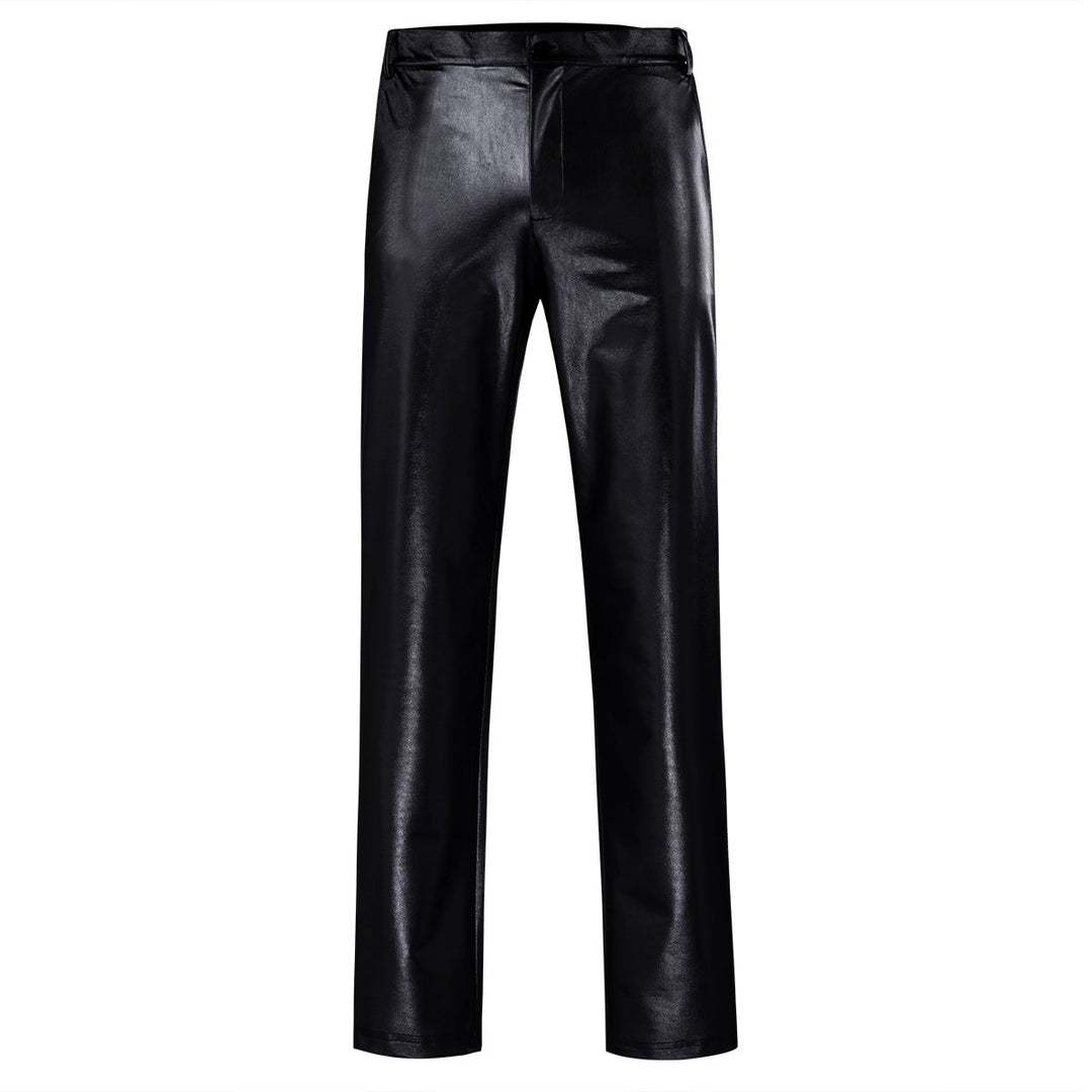 Mens Slim Fit Faux Leather Pants Fashion Casual Nightclub Straight Leg Trousers Image 4