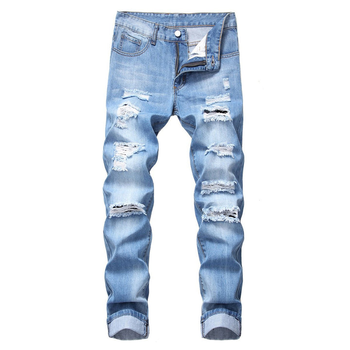 Mens Ripped Slim Fit Straight Leg Jean Denim Pant Image 1