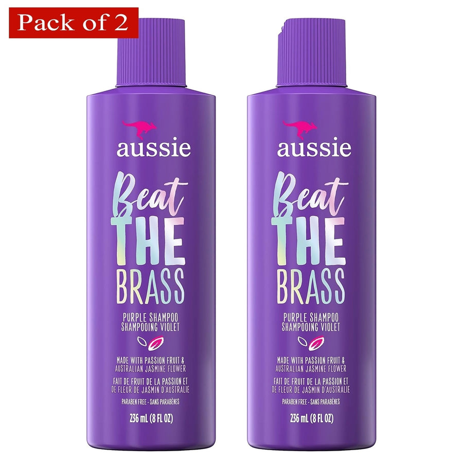 Aussie Purple Shampoo for Colour-Treated Hair Paraben-Free Beat the Brass 236 ml (Pack of 2) Image 1