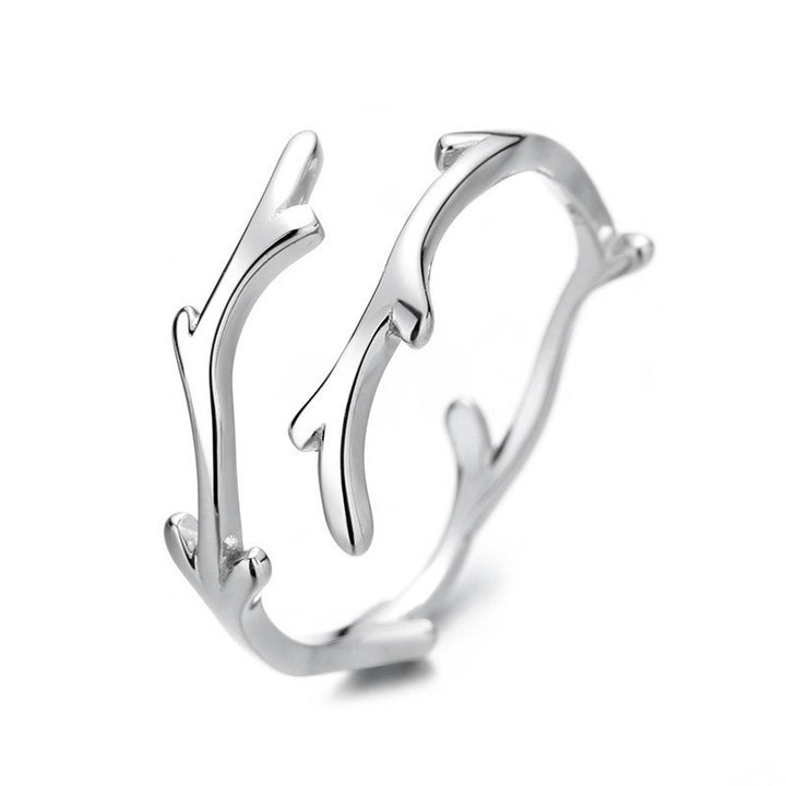 S925 silver antlers ring female INS cold wind minimal minimalist design high -level branches opening errone ring ring Image 1