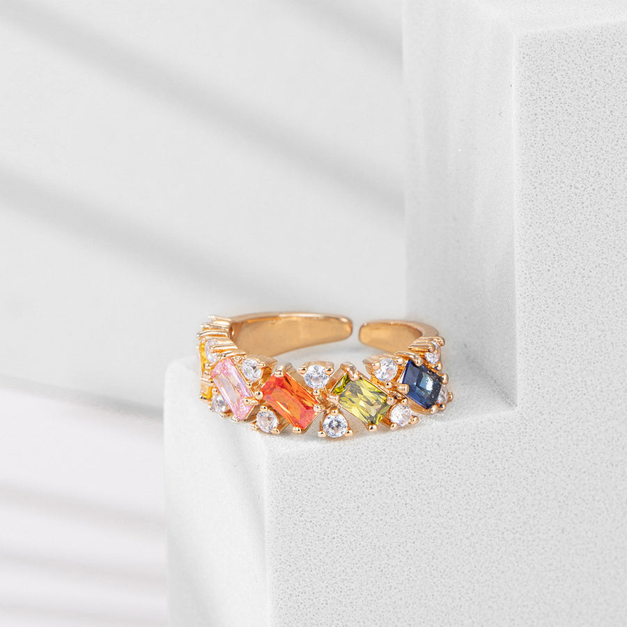 Rainbow vermiculite ring fashion popular colorful plated real gold opening ring direct sales Image 1