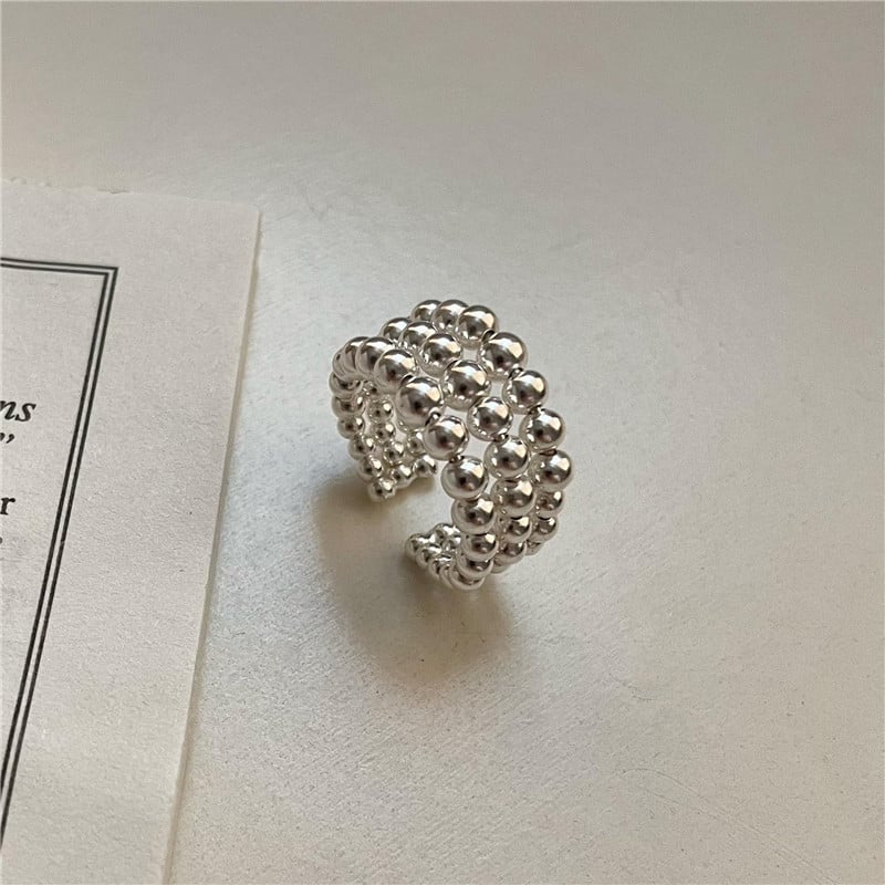 S925 Silver and Korean version of fashion gradient round bead handmade ring wind wind blogger ring silver jewelry Image 1