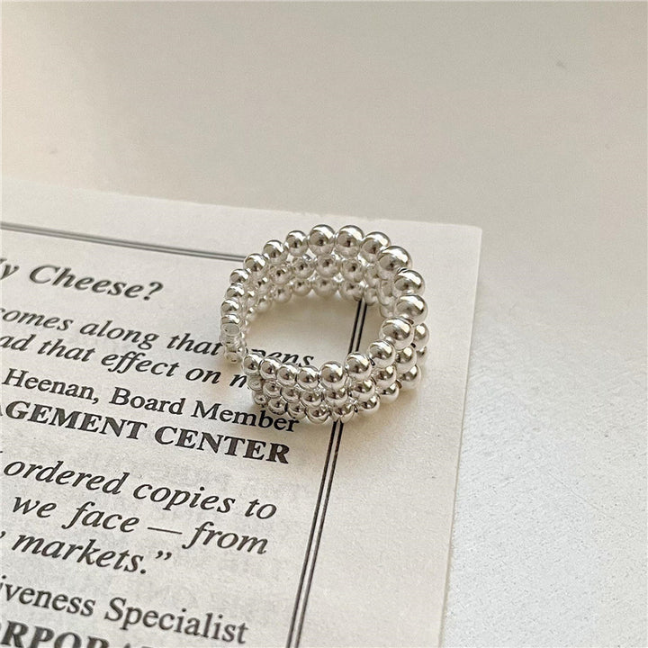 S925 Silver and Korean version of fashion gradient round bead handmade ring wind wind blogger ring silver jewelry Image 3