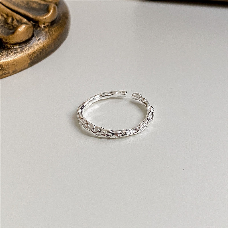 Korean version of INS minimalist gold and silver tin foil paper fold texture S925 silver fine ring female ring Image 1