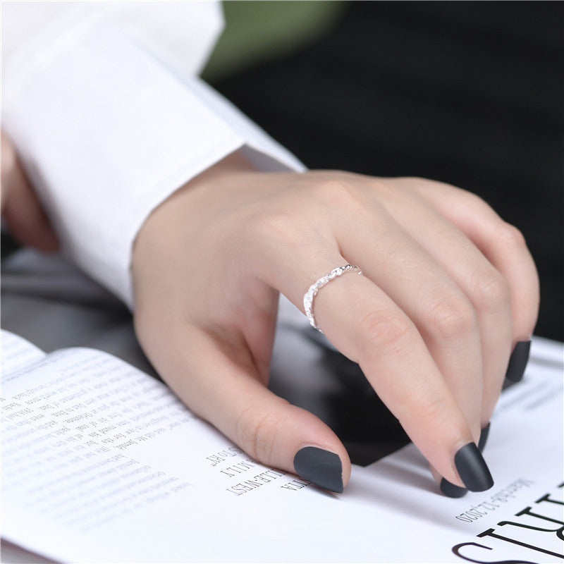 Korean version of INS minimalist gold and silver tin foil paper fold texture S925 silver fine ring female ring Image 2