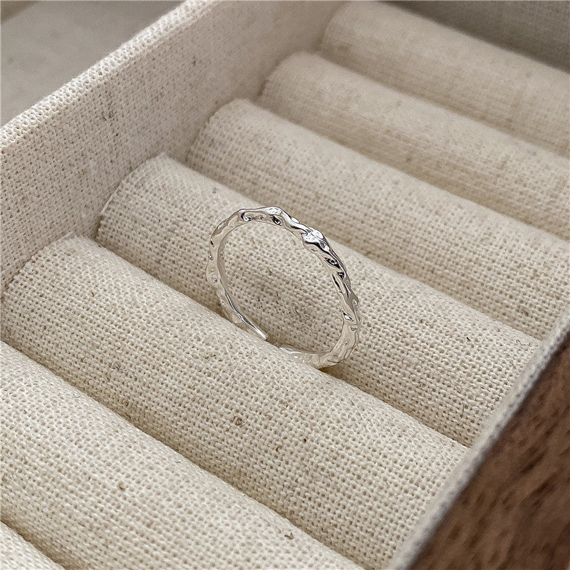 Korean version of INS minimalist gold and silver tin foil paper fold texture S925 silver fine ring female ring Image 3
