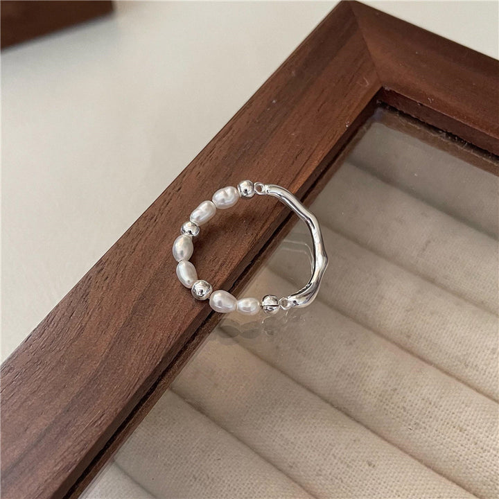 S925 silver irregular liquid streamline pearl ring Korean bloggers fashion style rumor silver jewelry Image 1