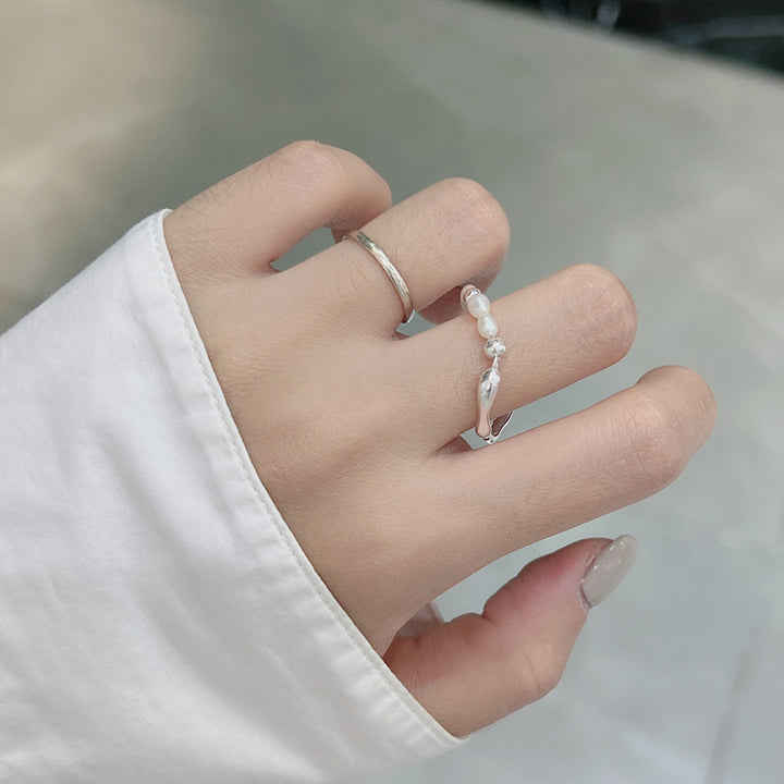 S925 silver irregular liquid streamline pearl ring Korean bloggers fashion style rumor silver jewelry Image 3