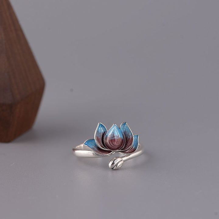 Golden Deer S925 Silver Burning Blue Scenery Blue Craft Ring Womens Explanation Simple Wind Lotus Literature and Art Image 1