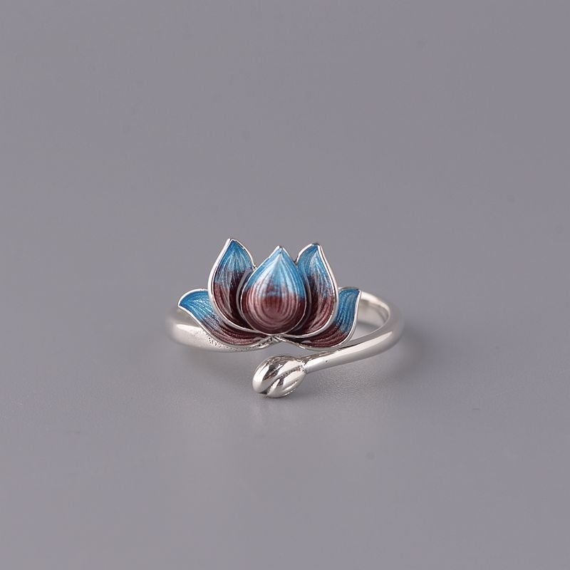 Golden Deer S925 Silver Burning Blue Scenery Blue Craft Ring Womens Explanation Simple Wind Lotus Literature and Art Image 2