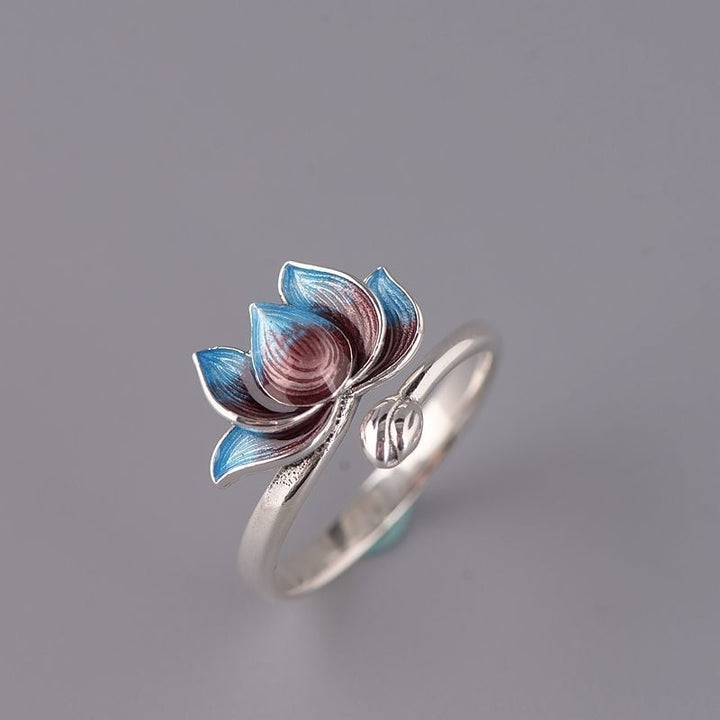 Golden Deer S925 Silver Burning Blue Scenery Blue Craft Ring Womens Explanation Simple Wind Lotus Literature and Art Image 3