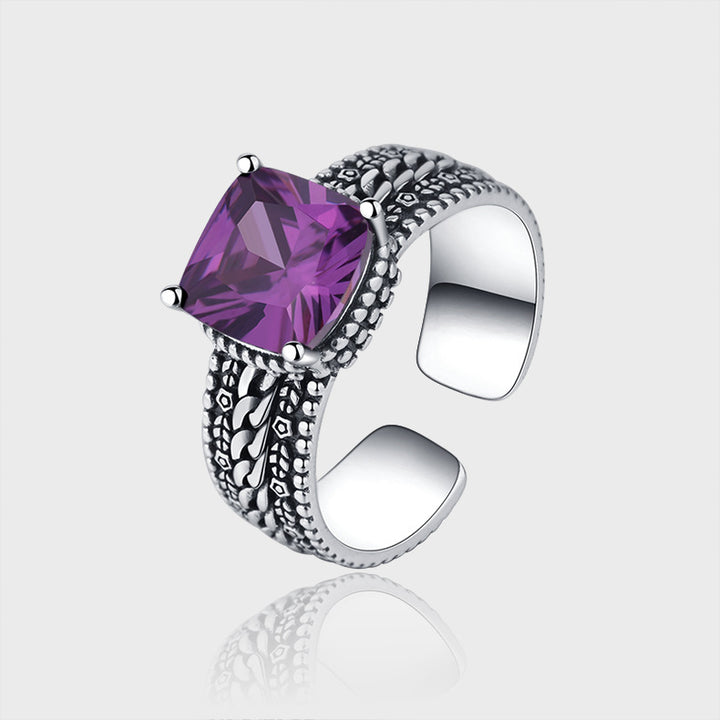 Dongdamen S925 Silver Fang Crystal Purple Simple Open Twist Temperature Heavy Industry Retro Ring Women Image 3