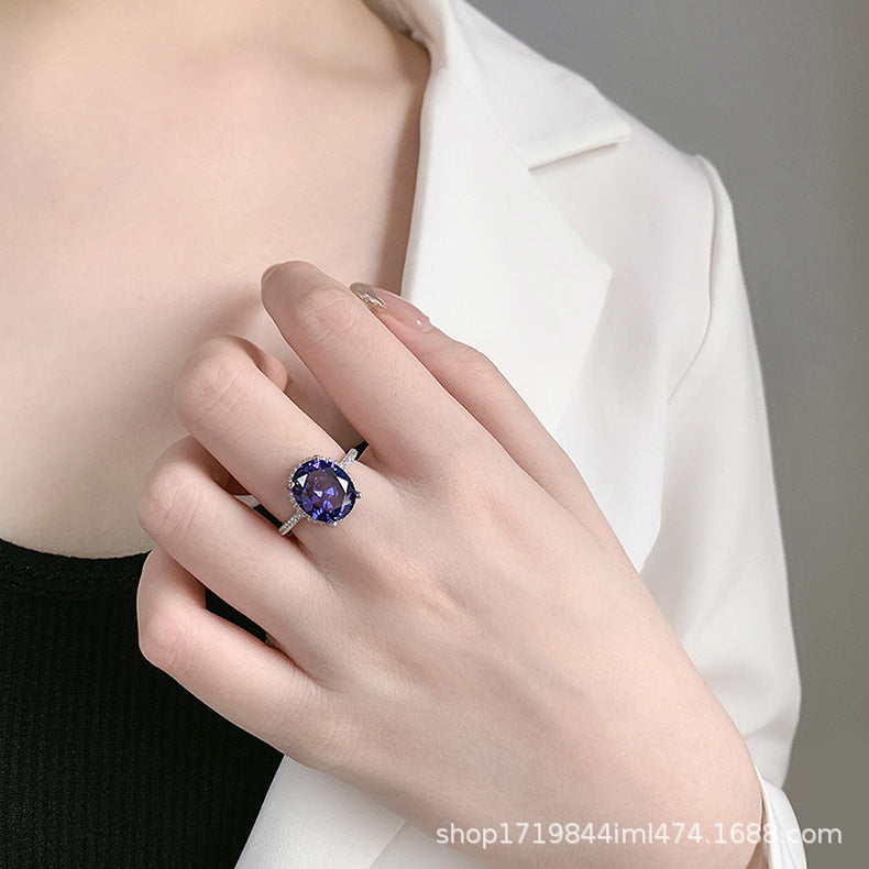 Panjia S925 Silver Pigeon Magine Gem color flash inlaid diamond ring feminine fashion ring Image 2