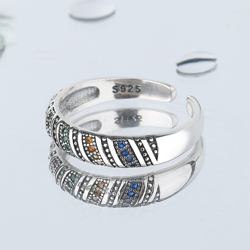 S925 Silver  Trendy Caleee Thread Ring Female Simple Retro Making Old Crafts Thai Silver Ring Ring Image 1