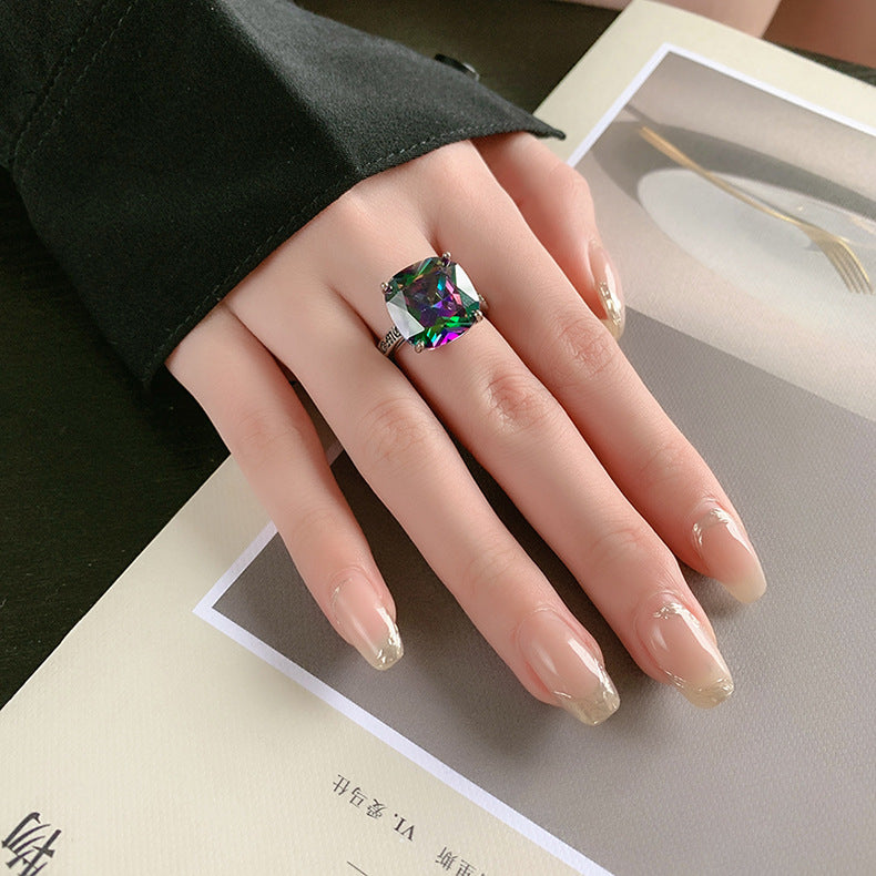 Korean version of S925 Silver Micro Mosaic Glipper Ring Female Retro Fashion Heavy Industry Pattern Operation Open Image 1