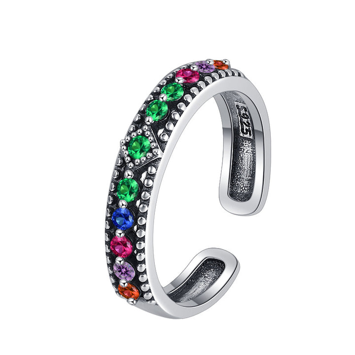 S925 Silver ring girl retro style niche design fashion color lotus finger ring premium Image 1