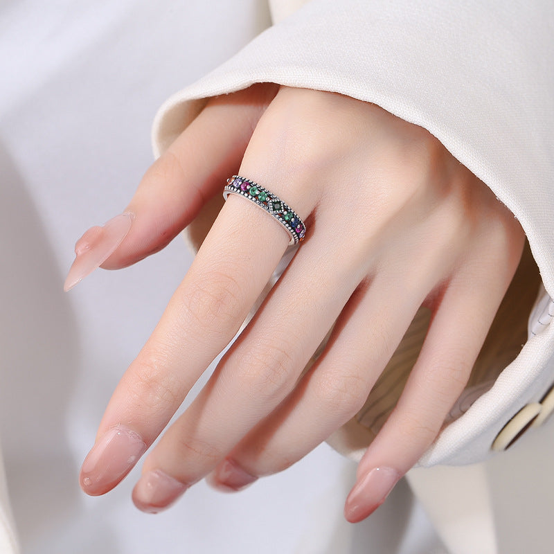 S925 Silver ring girl retro style niche design fashion color lotus finger ring premium Image 3