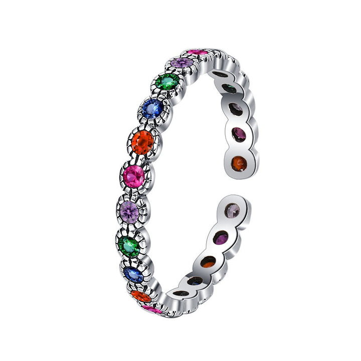Korean version of S925 silver color vermiculite ring female retro fashion bright color combined flowers openings Image 2