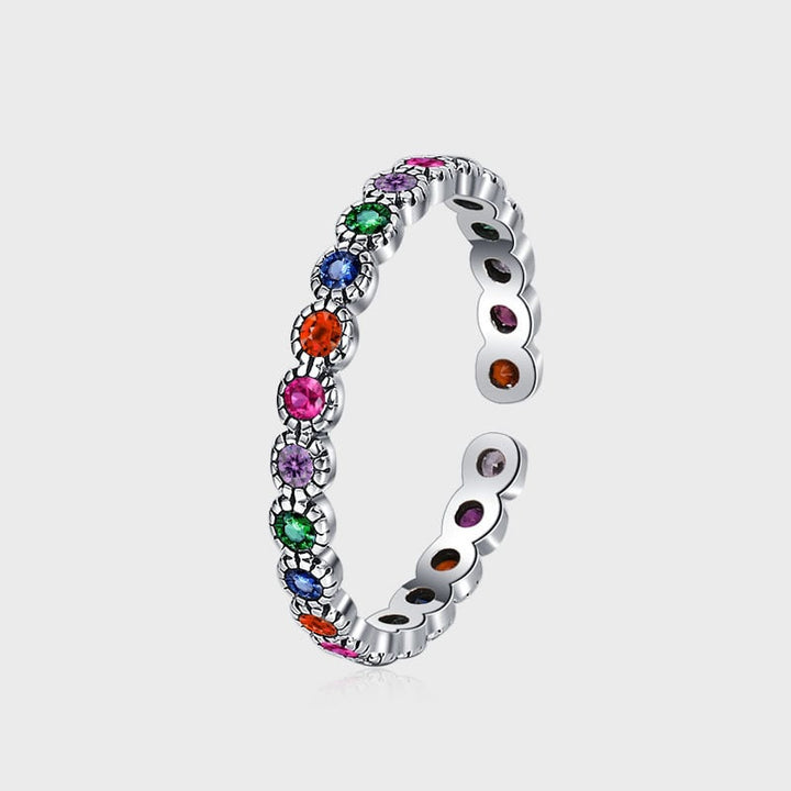 Korean version of S925 silver color vermiculite ring female retro fashion bright color combined flowers openings Image 3