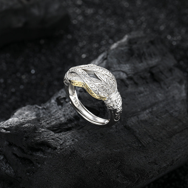 S925 Silver Ring Tang Cao Wicker Various Daily Open Precepts Fashion Advanced Design Non -Smart Simple Ring Image 3