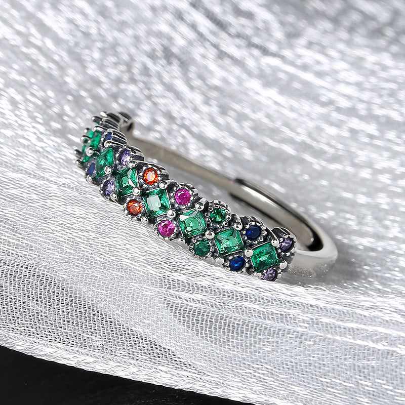 S925 Silver Cai Diamond Bringing Ring Niche Design Green Fang  Retro Make Old Advanced Smart Simplicity Tongfeng Ring Image 2