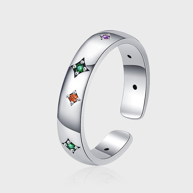 French Light luxury style S925 Silver Star retro inlaid colorful starshicin finger finger opening ring female Image 1
