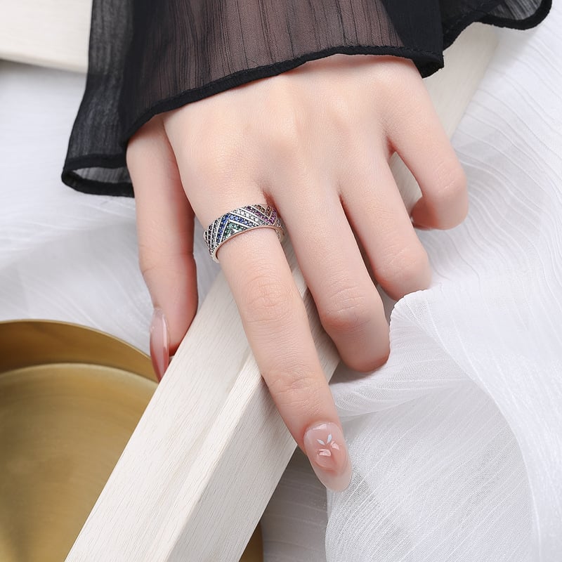 Silver 9255 colorful tribal ring female niche design retro color stone finger ring light luxury high -level sensing ring Image 2