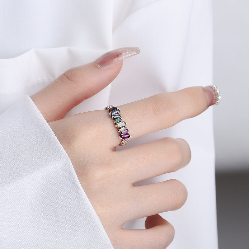 S925 silver color ladder vermiculite ring women irregularly inlaid womens fashion ring rings Image 1