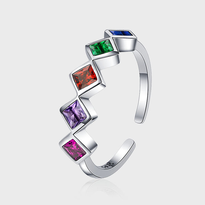 Niche design geometric silver rings inlaid with colored vermiculite opening ring temperament light luxury all daily Image 1