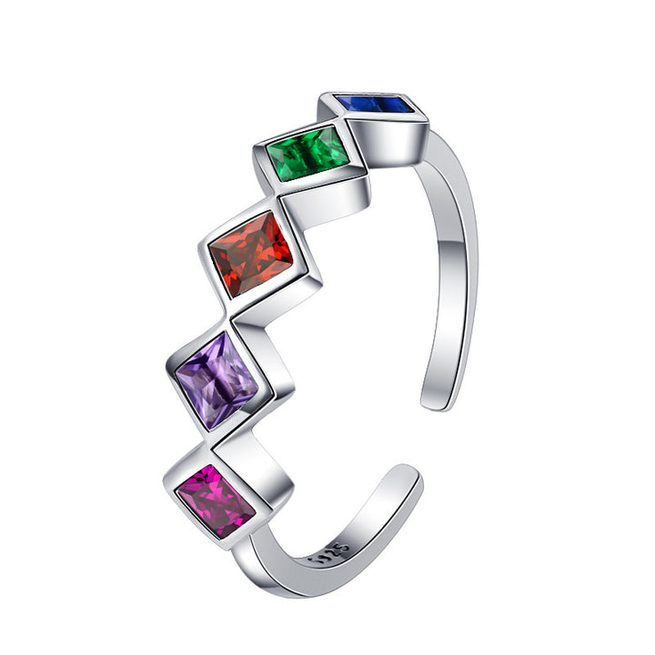 Niche design geometric silver rings inlaid with colored vermiculite opening ring temperament light luxury all daily Image 3