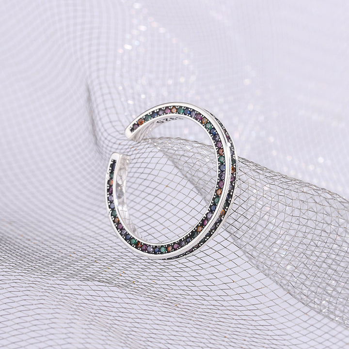S925 Silver Rainbow Color Flash Drilling Ring Female Niche Slotstone Open Ring Ring High -level Sensory  Forefinger Ring Image 1