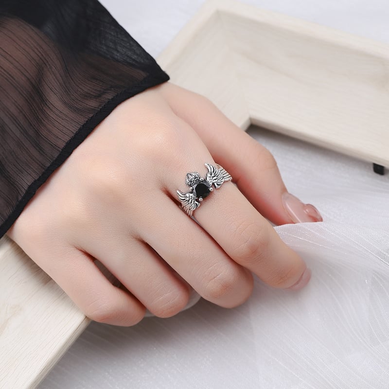 Silver 925 Retro Black Ring Ring Female Open Cross Crown Thai Silver Make Old Ring Retro Fashion Hand Image 3