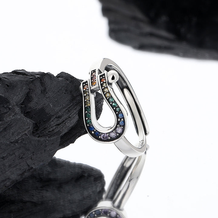 Silver S925 Diamond Horseshoe Deduades Female Light Luxury Fashion Forest Excumbitings Exquisite Finger Ring Tide Tide Image 1