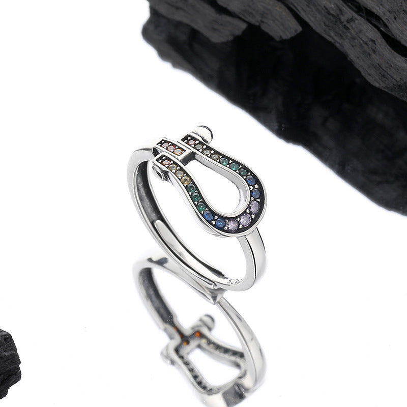 Silver S925 Diamond Horseshoe Deduades Female Light Luxury Fashion Forest Excumbitings Exquisite Finger Ring Tide Tide Image 2