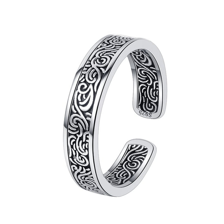 S925 Silver Silver Design Tang Cao Pattern Ring Womens Fashion Guo Tide Vintage Make Old Finger Cingle Image 2